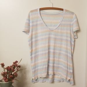 GAP linen stripe oversize short sleeve u-neck tee